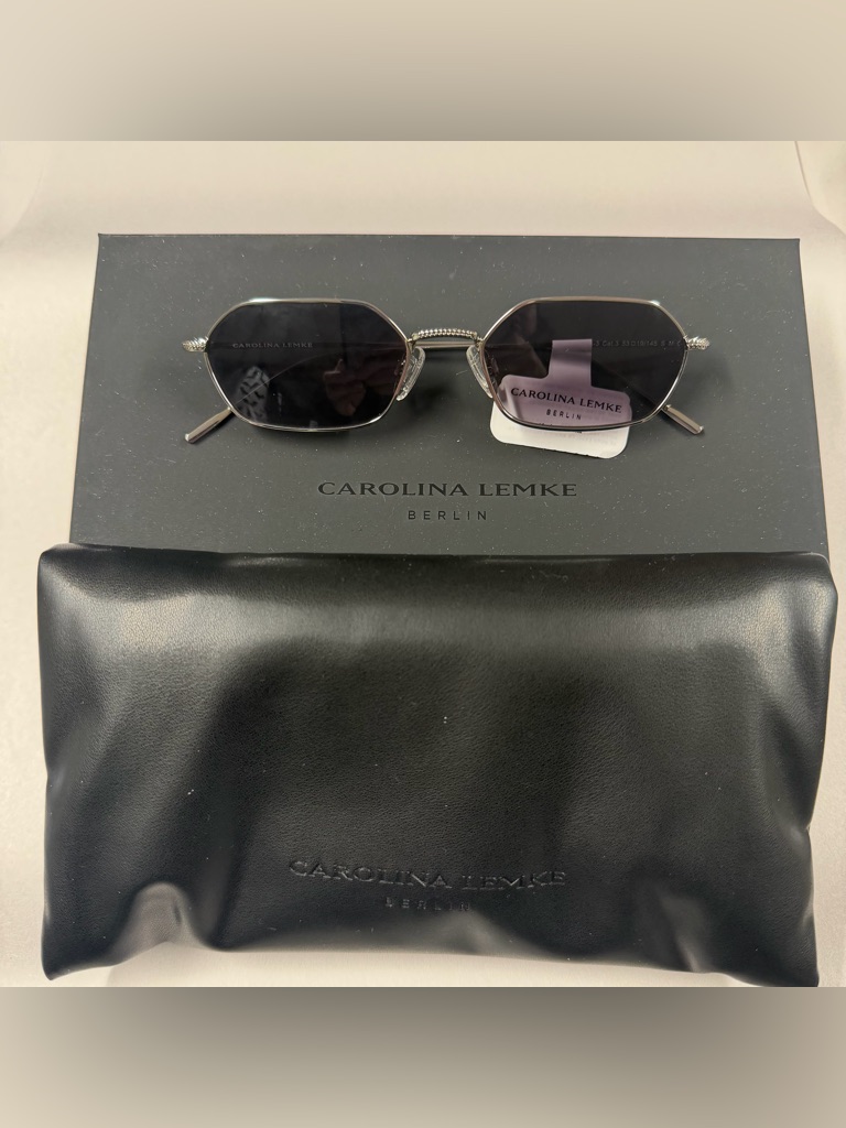 Carolina Lemke Cl3143-03 Berlin Eyewear Silver Geometric Frames Black Lenses New